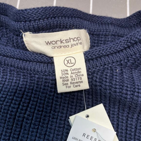 Workshop Andrea Jovine Reese Navy Blue White Yellow Colorblock Sweater NWT XL - Picture 3 of 10
